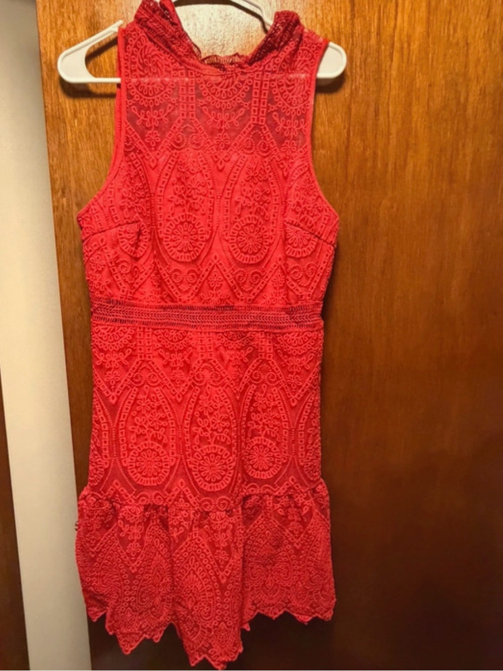 SHEIN Red Lace High-Neck Mini Dress